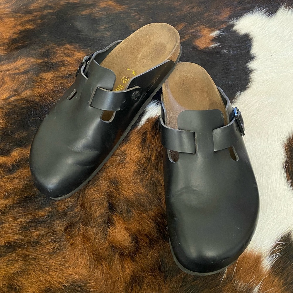 Black Leather Birkenstock Boston